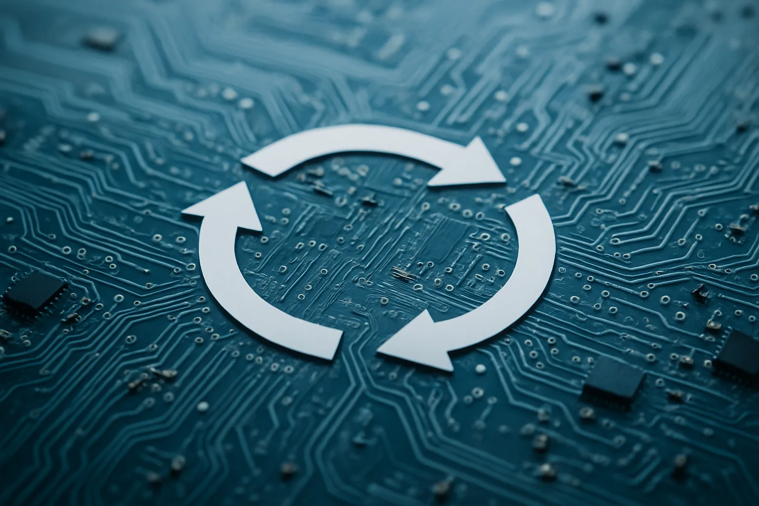 Abstract illustration of AI concepts with algorithms, data streams, and feedback loops interconnected.