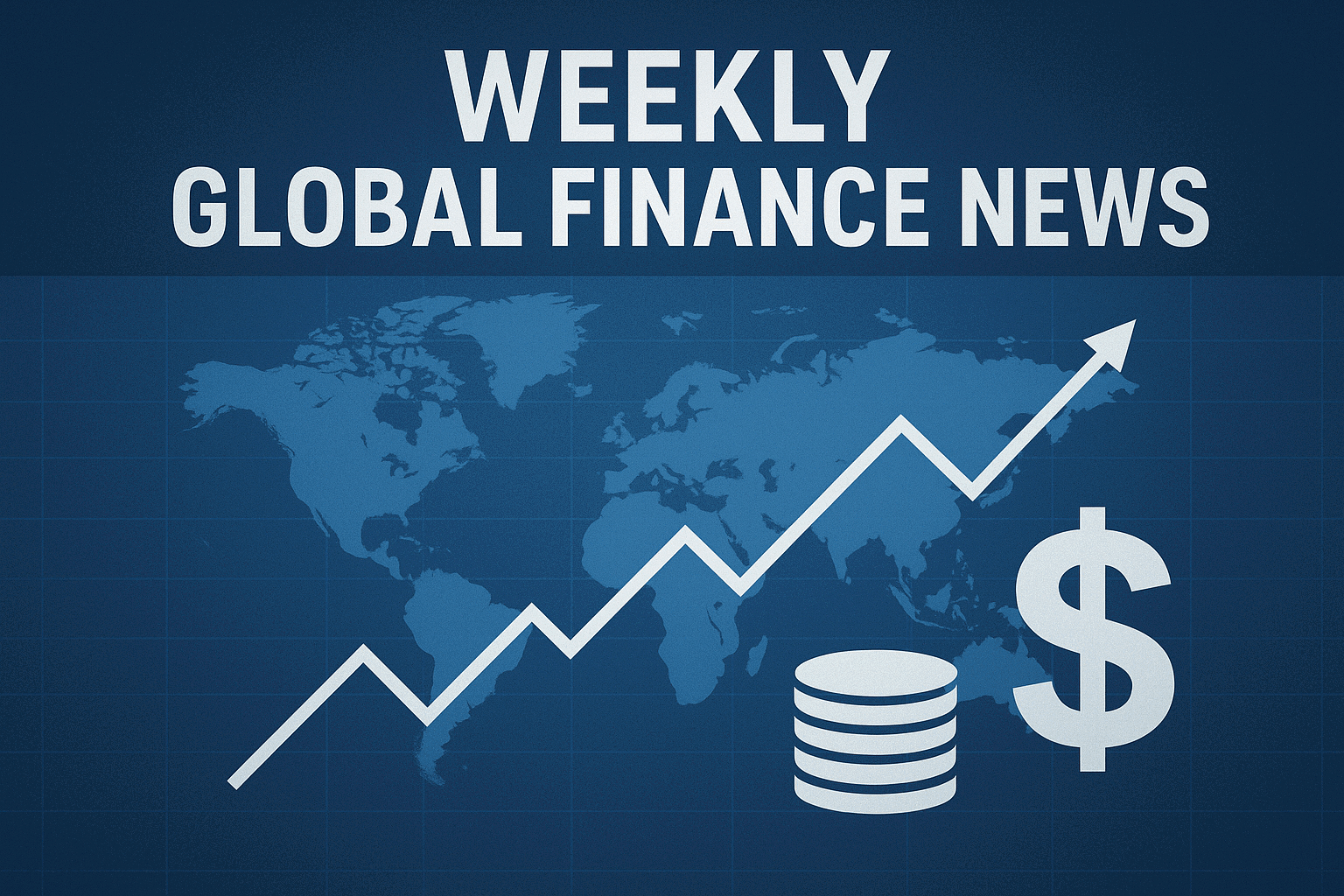 A globe surrounded by various financial symbols and currency notes representing global finance.