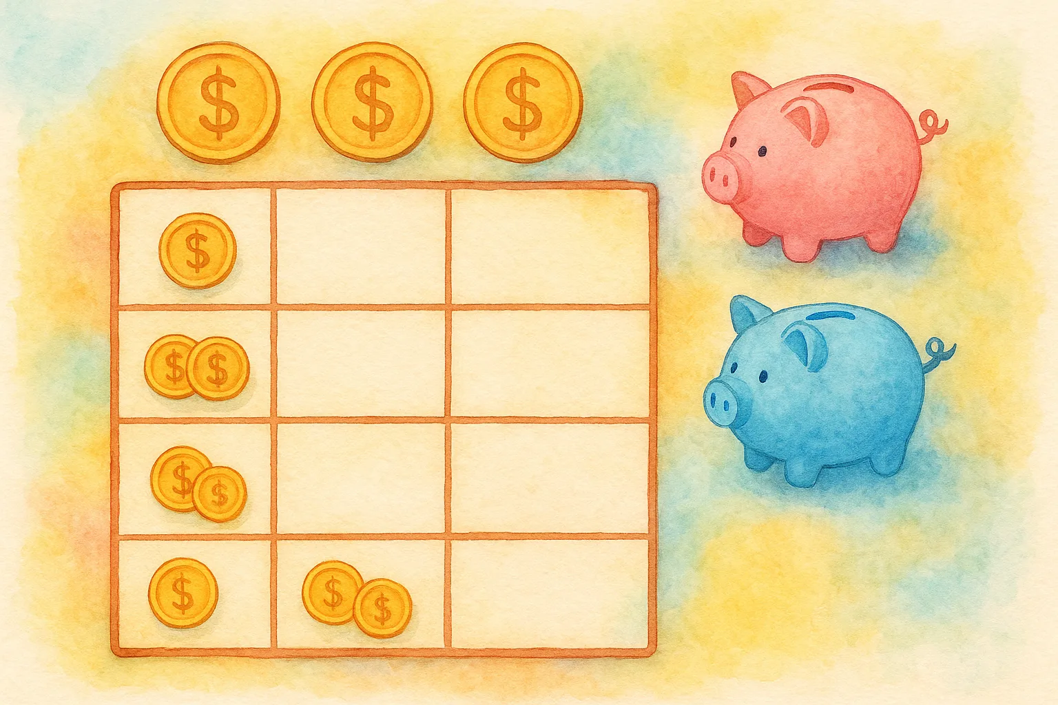 Colorful budget chart showing allowance and savings goals for kids