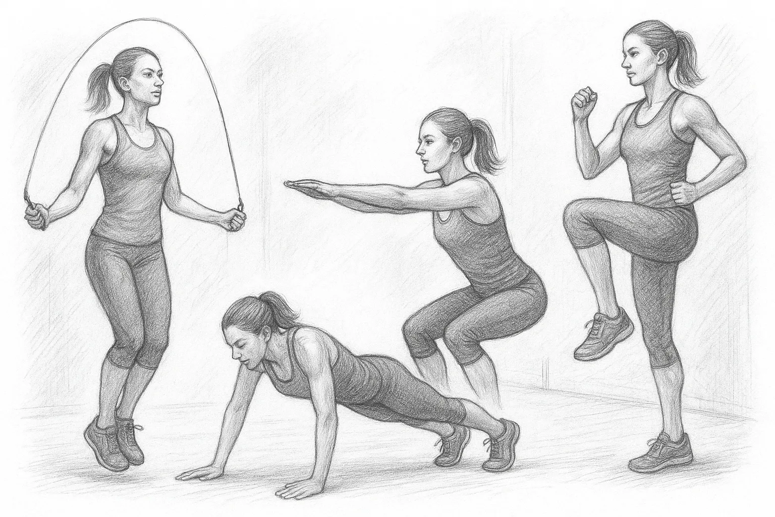 Person doing quick cardio exercises at home
