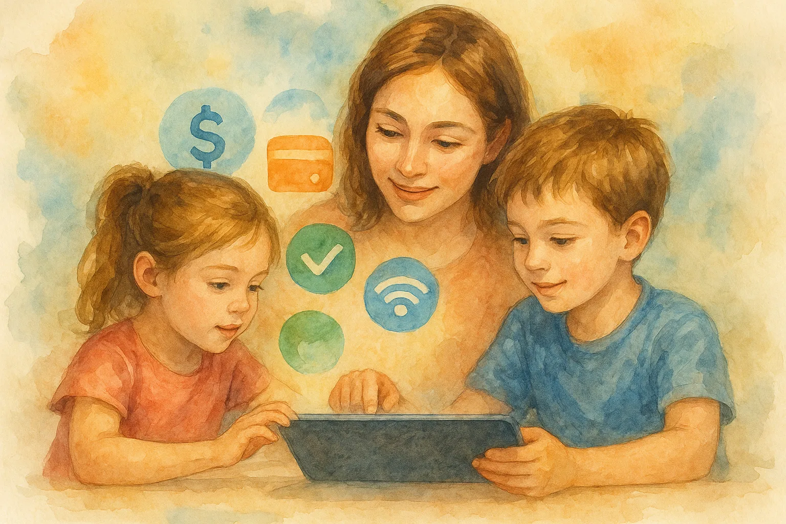 Child safely using online payment on a tablet