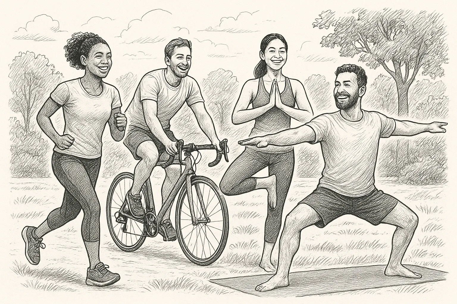 Person happily exercising outdoors in bright sunlight.