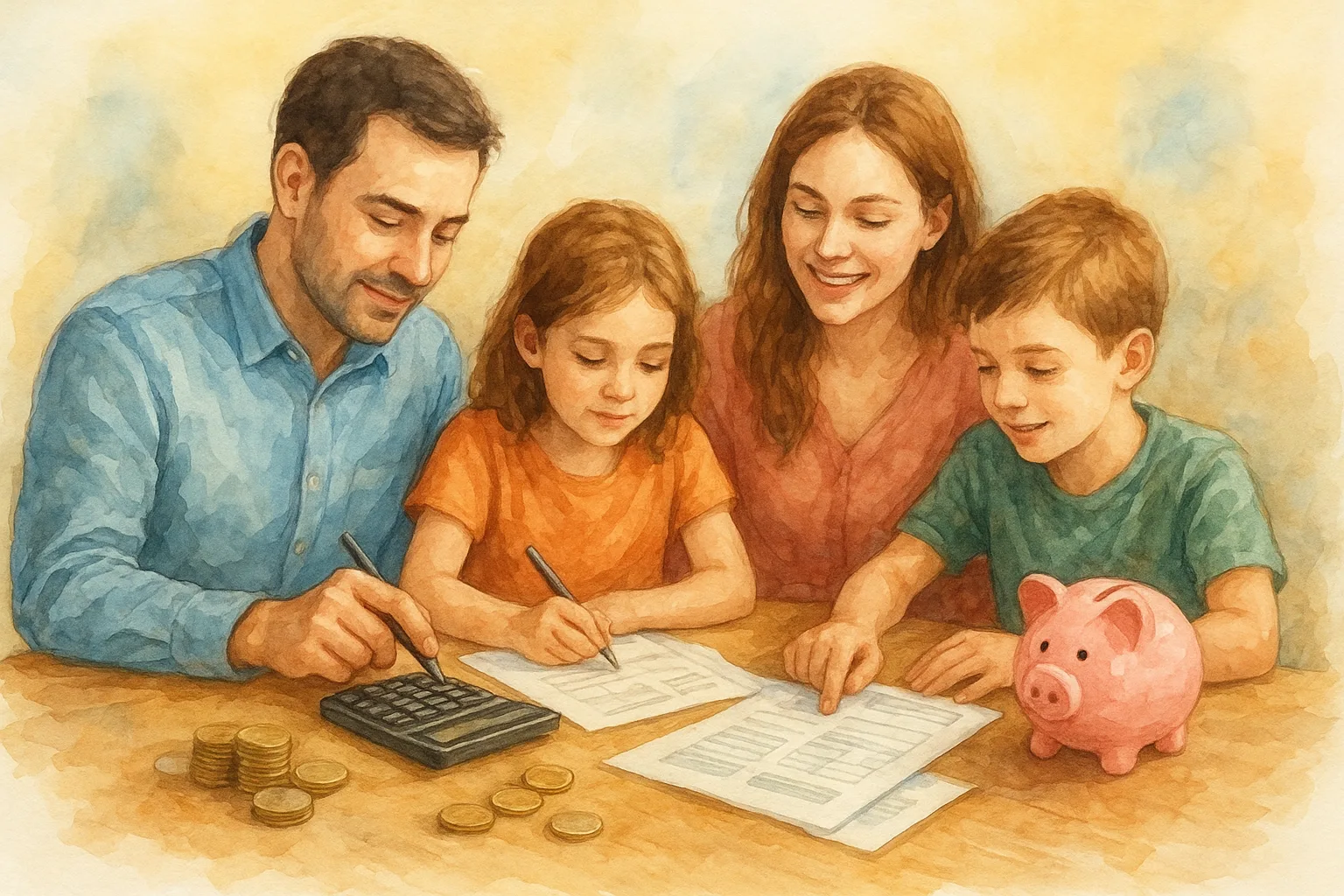 Parents organizing family finances for smart spending and saving