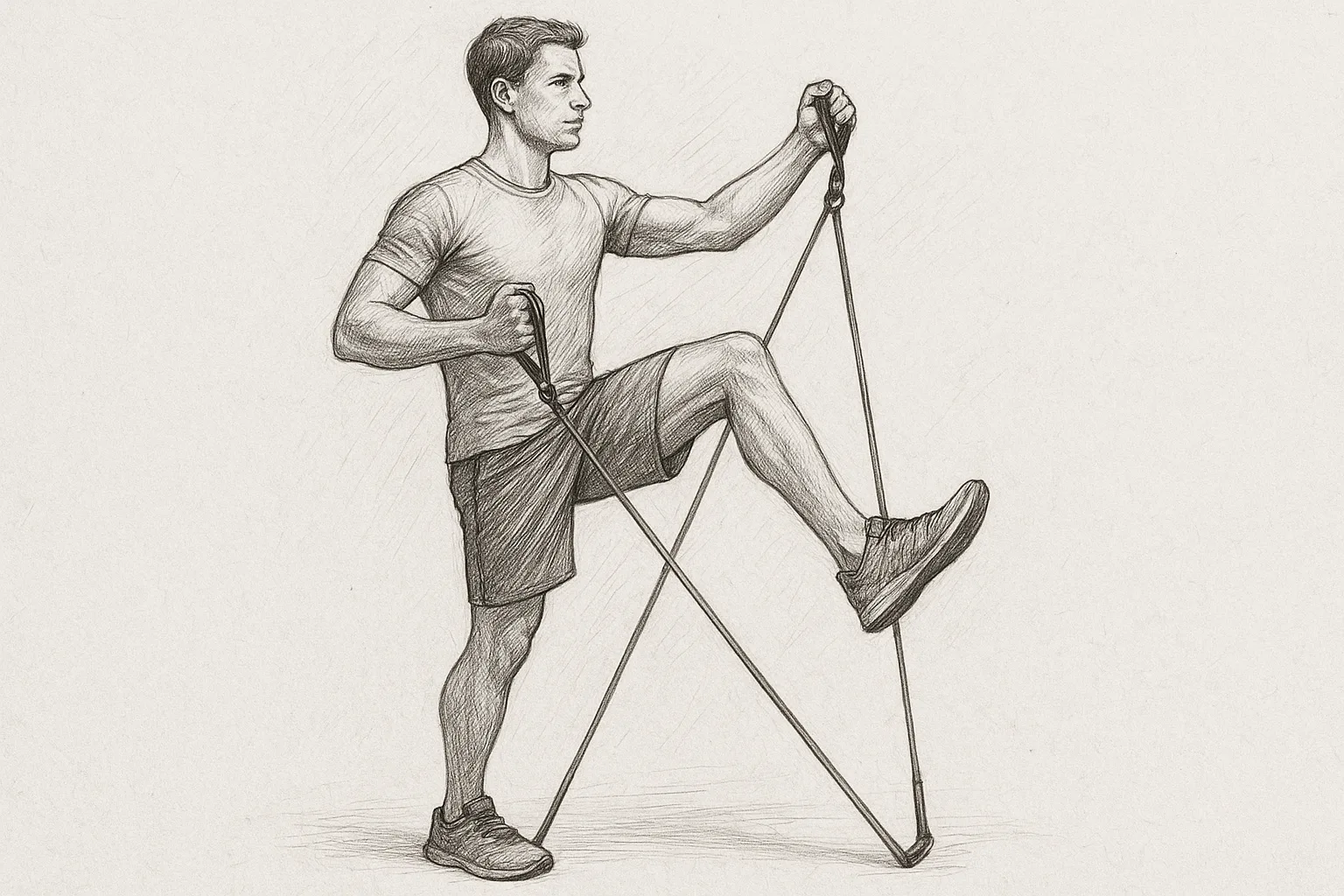 Beginner doing resistance band exercises at home