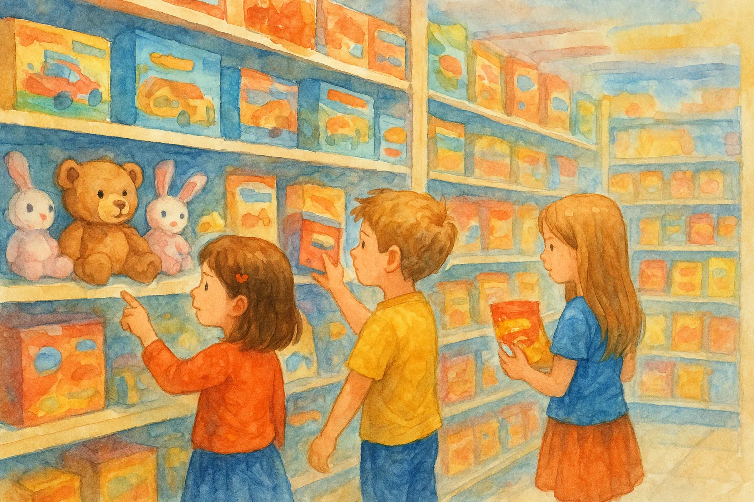 Young children choosing products influenced by popular brands.