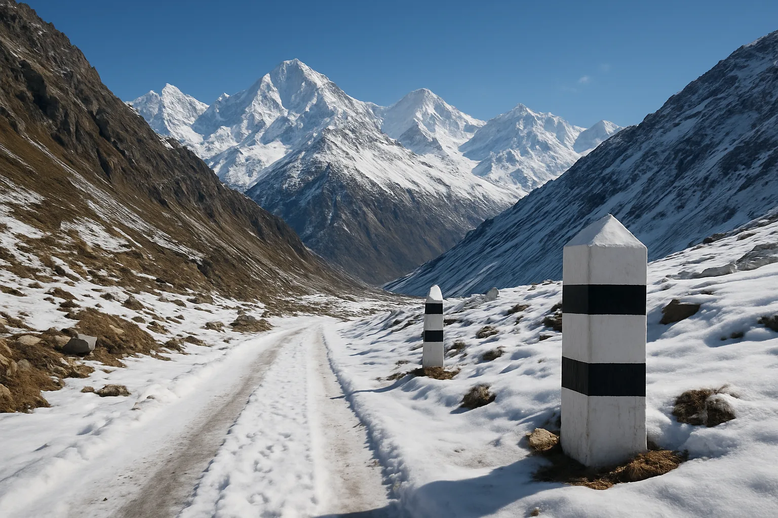 High-altitude mountain border landscapes in Kinnaur district, Himachal Pradesh, India.