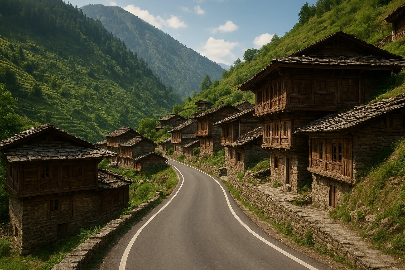 Modern roads intersect with old Chamba settlements in Himachal Pradesh.