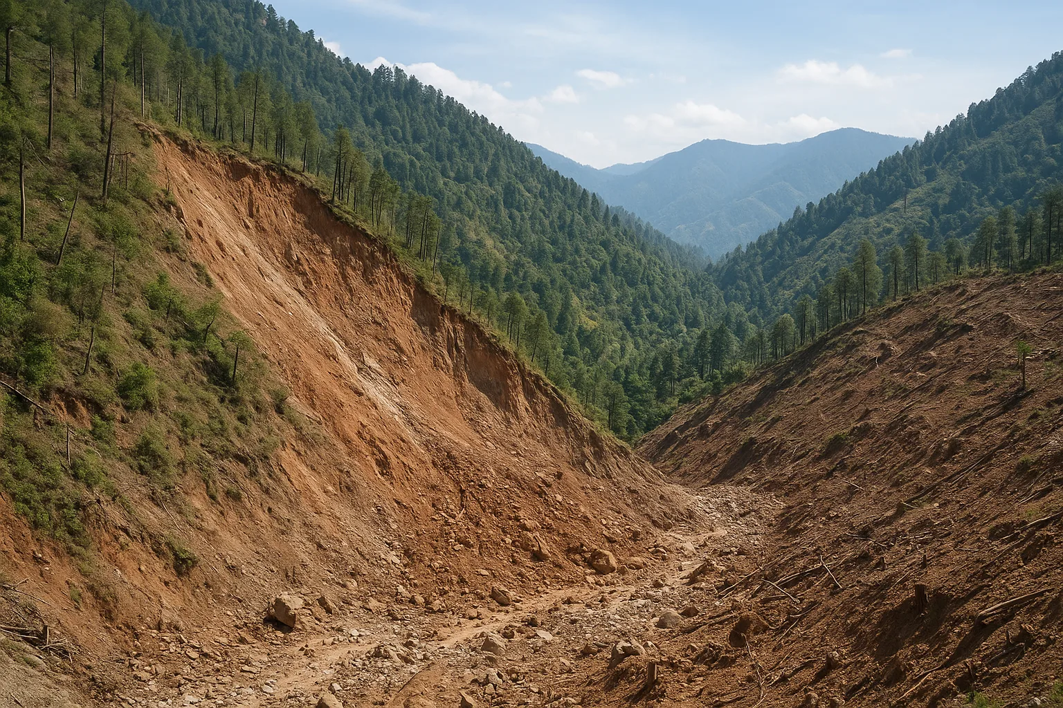 Landslide and deforestation impacts in Shimla hills.
