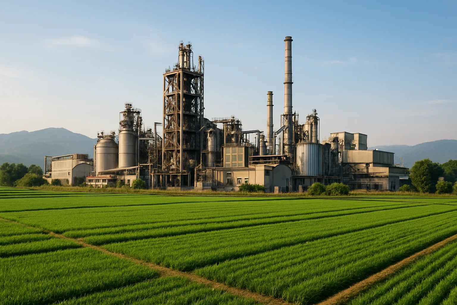 Industrial zones next to farmland in Una, Himachal Pradesh