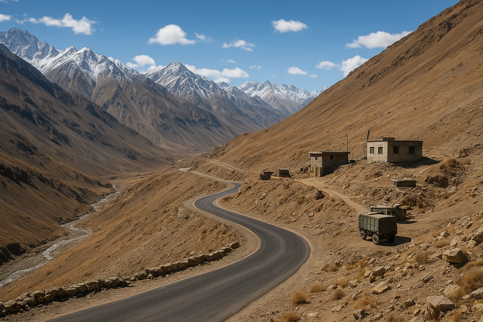High-altitude roads and installations in Lahaul–Spiti, Himachal Pradesh.