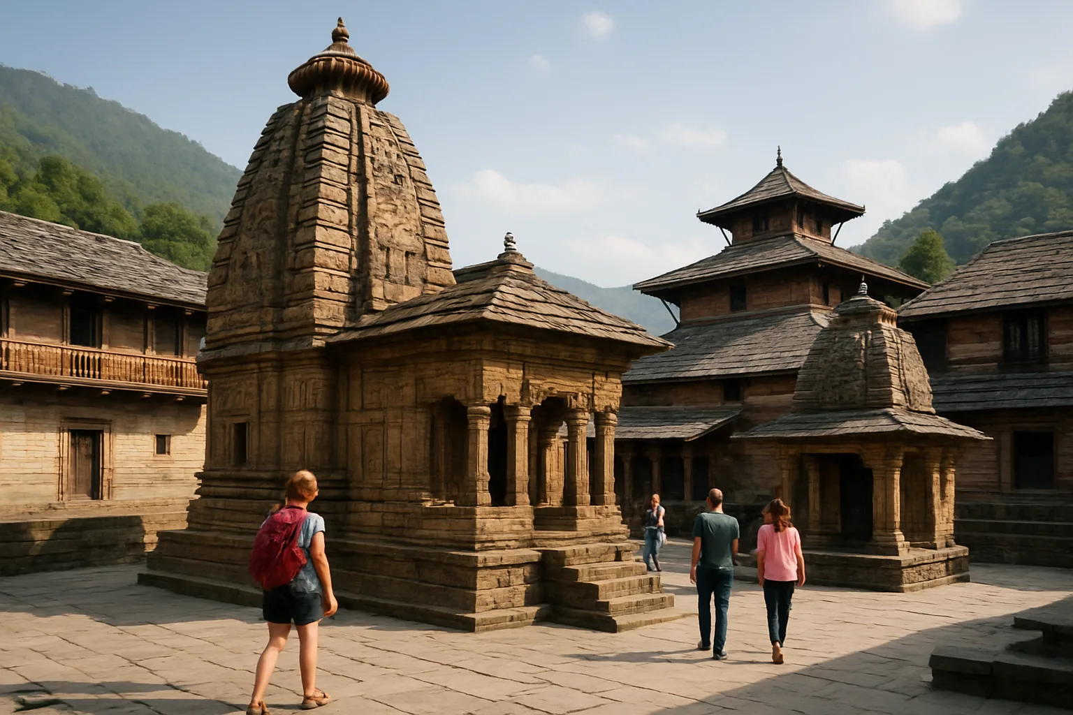 Tourist view of Chamba town with historic architecture