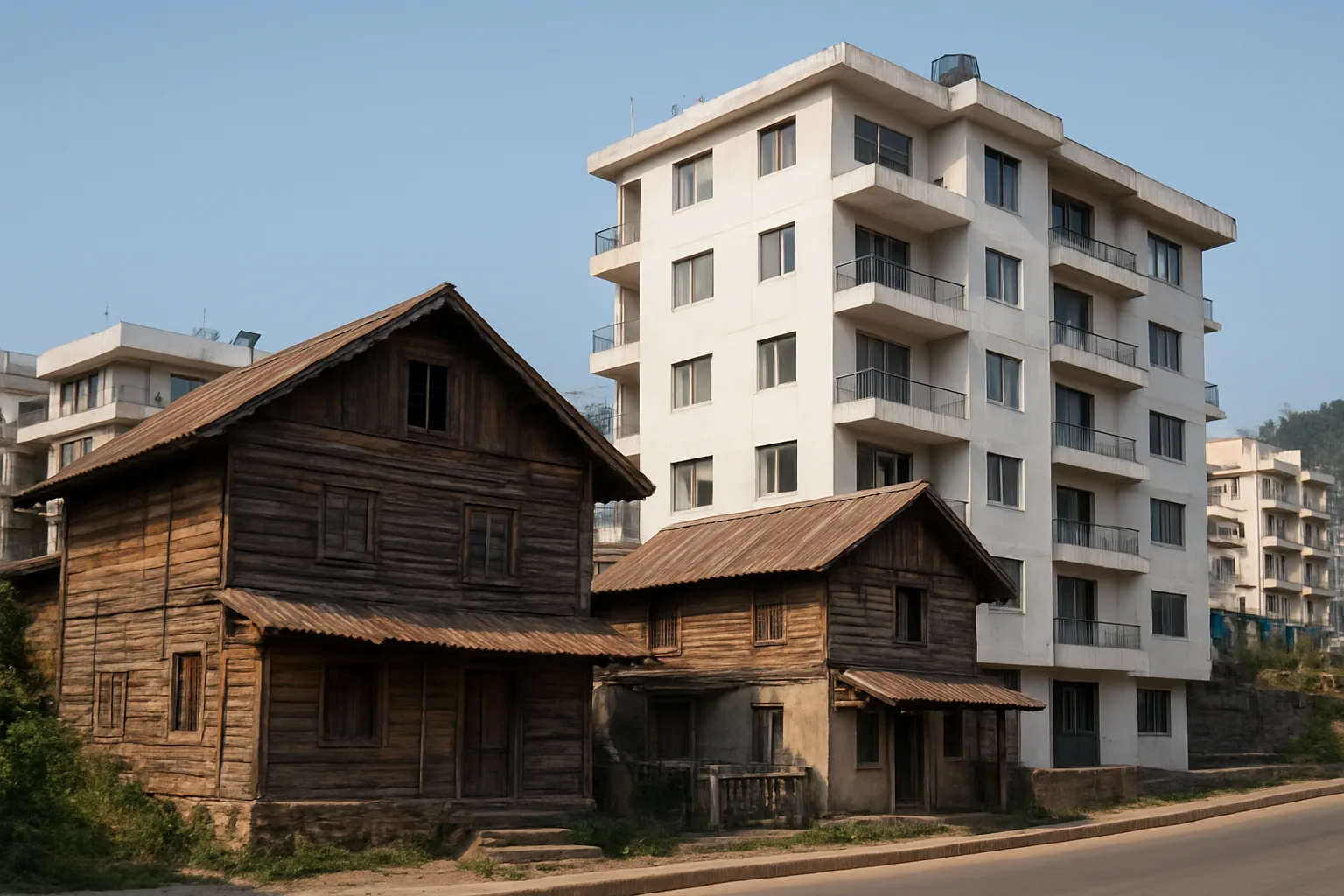 A contrast between old and modern areas in Solan town.